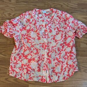Kohl's Coral and Cream Floral Button-Front Shirt